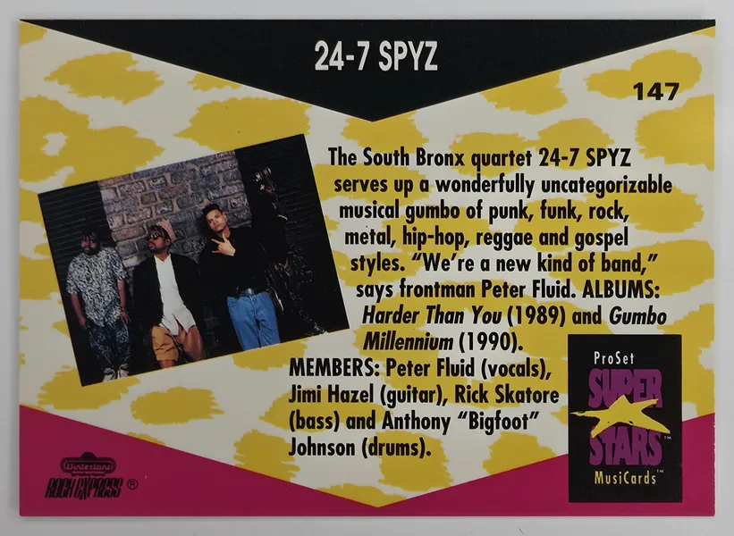 1991 Pro Set SuperStars MusiCards 24-7 Spyz #147 back
