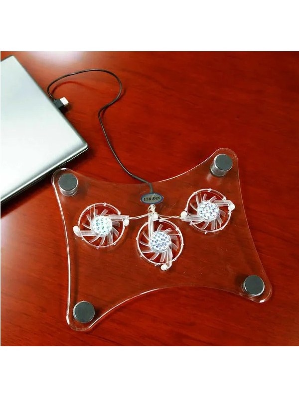 3-Fan USB Laptop Cooling Stand with LED Light, Clear Acrylic, photo 1