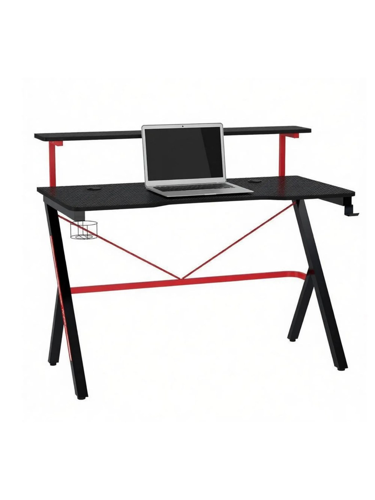 47 In Black Gaming Desk with Monitor Shelf, Cup Holder and Headphone H, photo 3