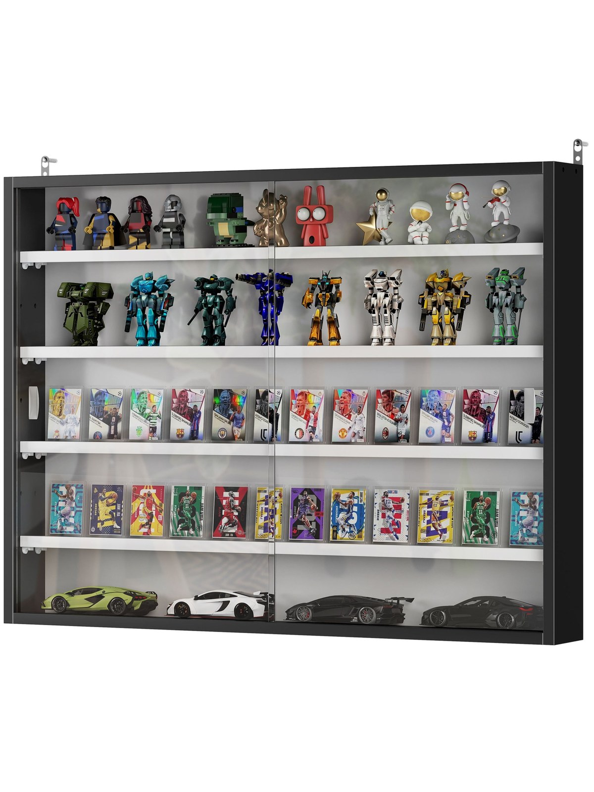 5-Tier Wall-Mounted Display Cabinet with Glass Doors, Black, photo 1