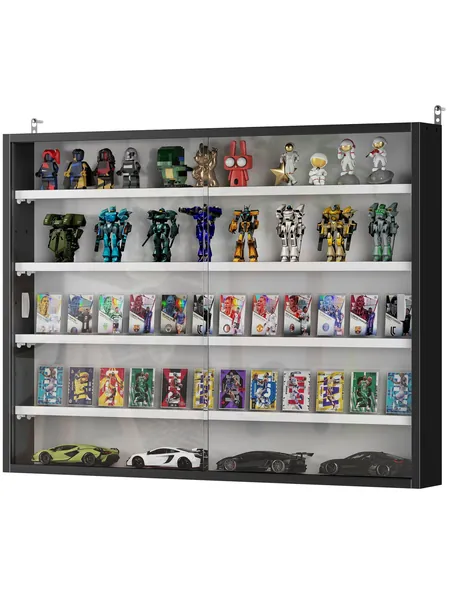 5-Tier Wall-Mounted Display Cabinet with Glass Doors, Black, photo 1