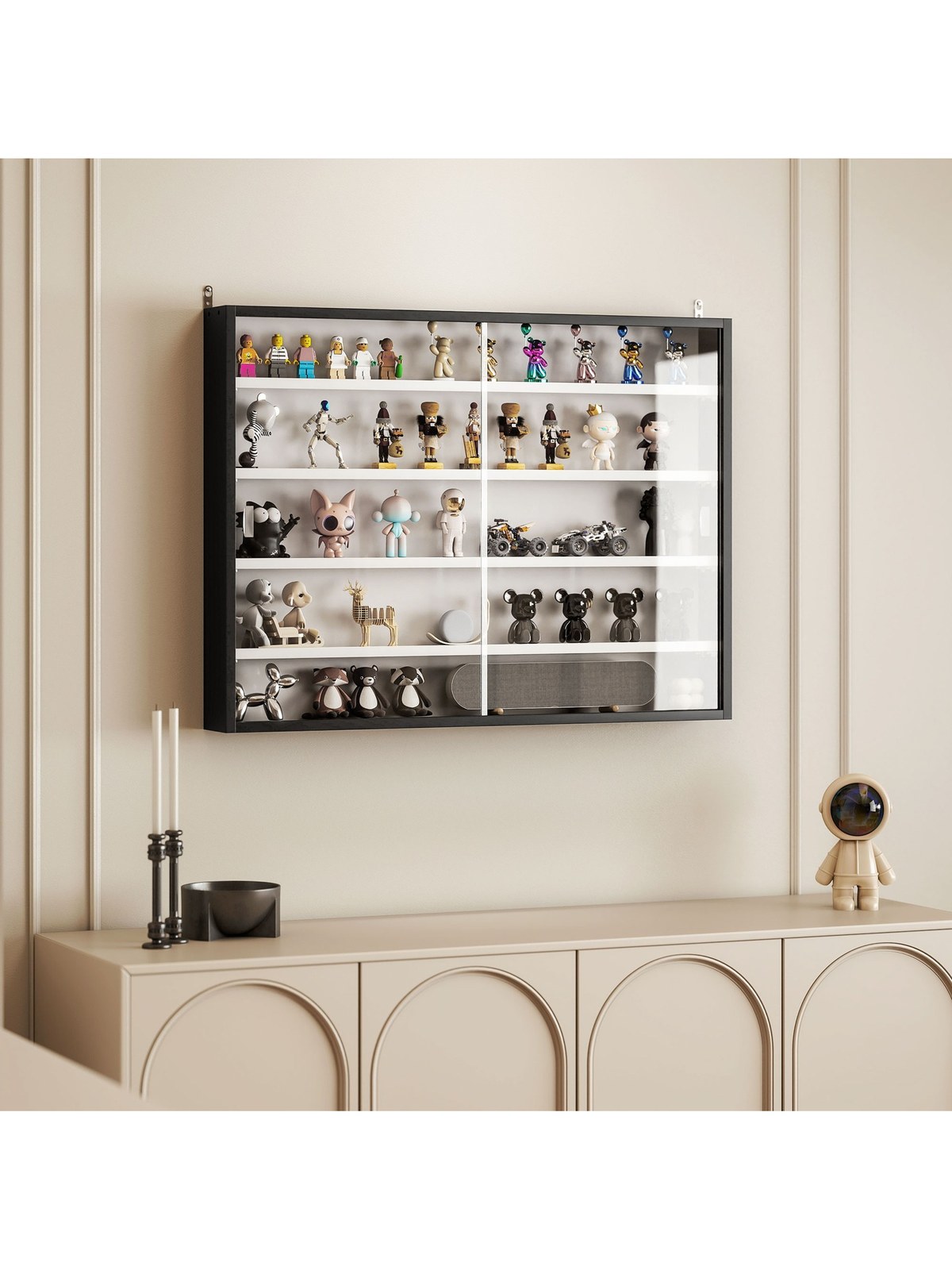 5-Tier Wall-Mounted Display Cabinet with Glass Doors, Black, photo 5