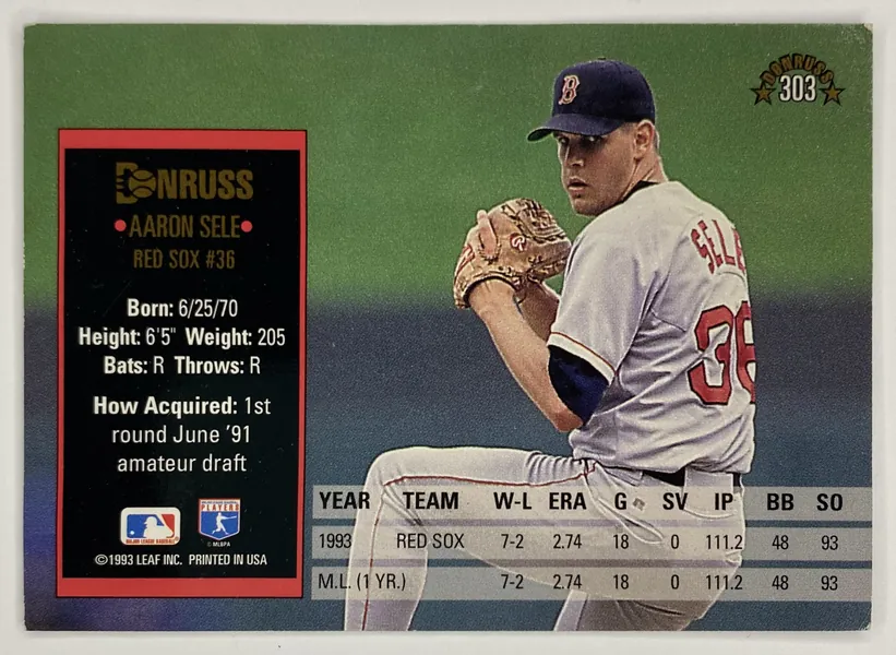 1994 Donruss Aaron Sele #303 Boston Red Sox back