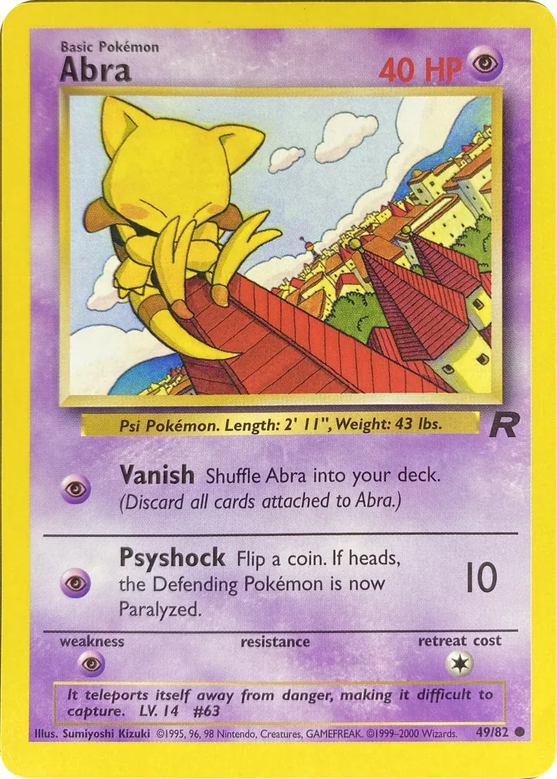 2000 Pokemon Team Rocket Abra #49/82 Common front