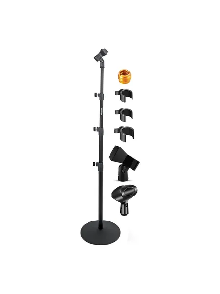 Adjustable Floor Microphone Stand, Round Weighted Metal Base, photo 1