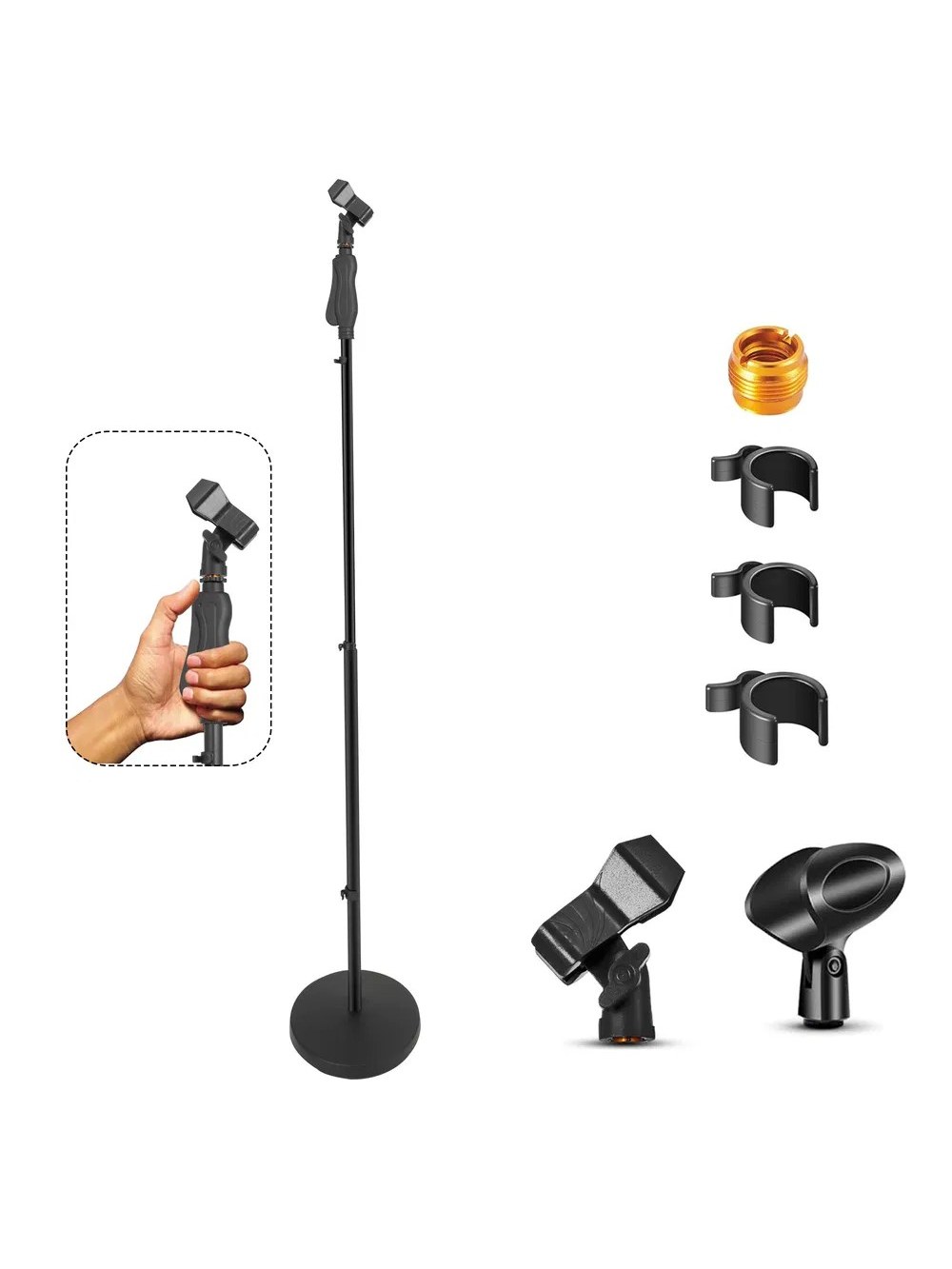 Adjustable Floor Microphone Stand, Round Weighted Metal Base, photo 2