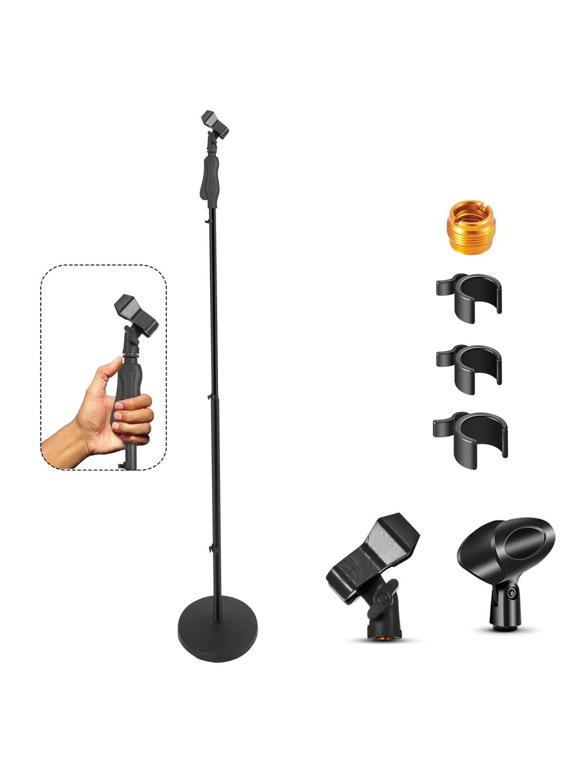 Adjustable Floor Microphone Stand, Round Weighted Metal Base, photo 3