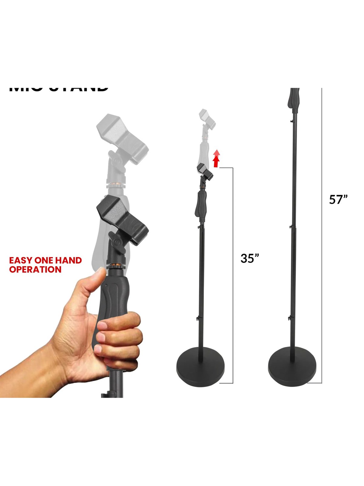 Adjustable Floor Microphone Stand, Round Weighted Metal Base, photo 4