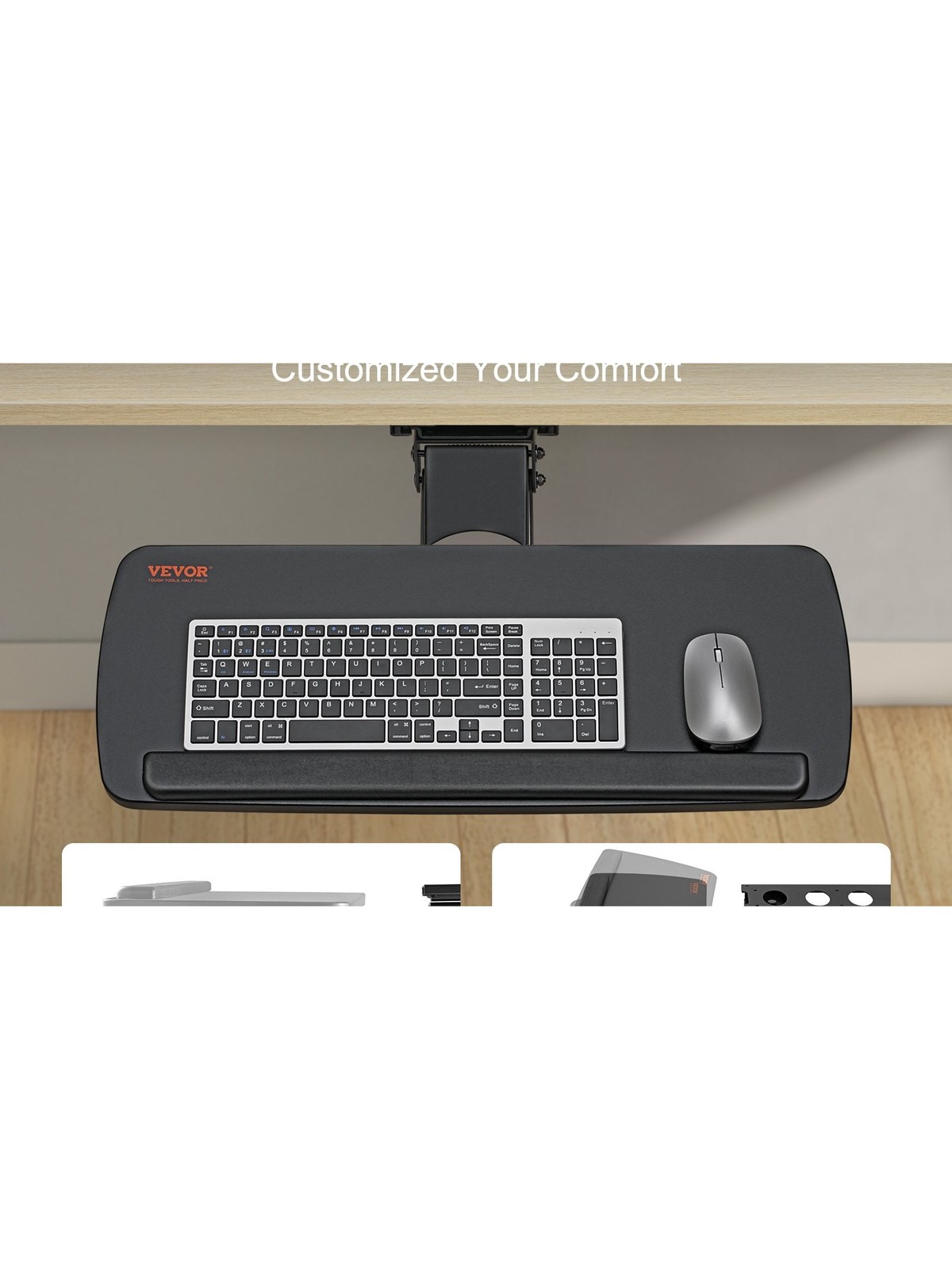 Adjustable Under-Desk Keyboard Tray, Swivel and Tilt, Wrist Rest, photo 3