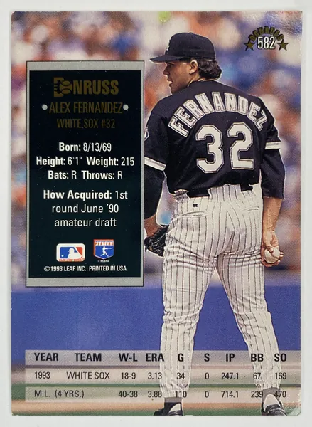 1994 Donruss Alex Fernandez #582 Chicago White Sox back