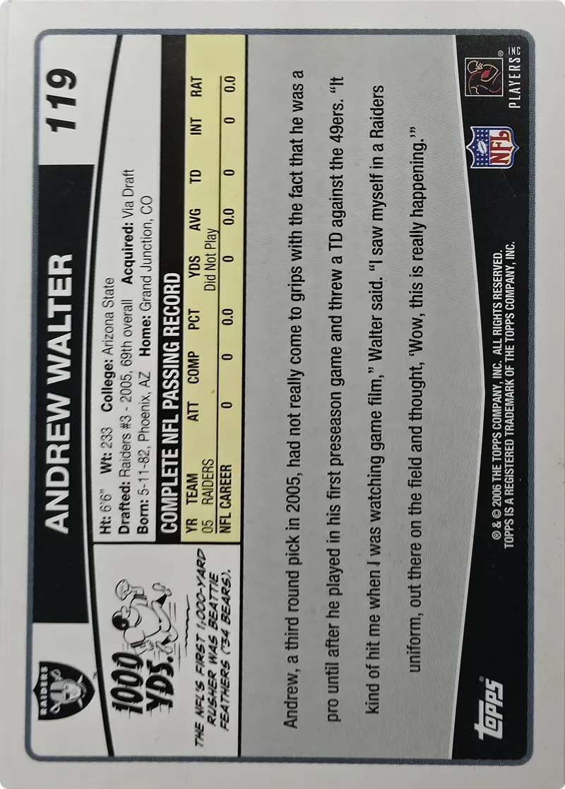 2006 Topps Andrew Walter #119, back