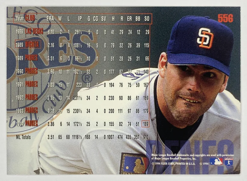 1995 Fleer Andy Benes #556 San Diego Padres back