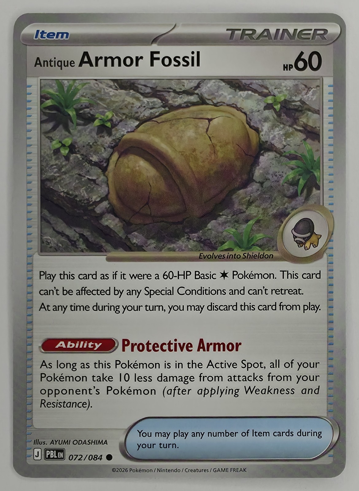 2026 Pokemon Pitch Black Antique Armor Fossil #072/084 Common front
