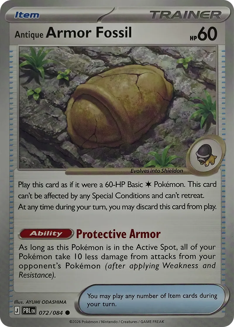 2026 Pokemon Pitch Black Antique Armor Fossil #072/084 Common front