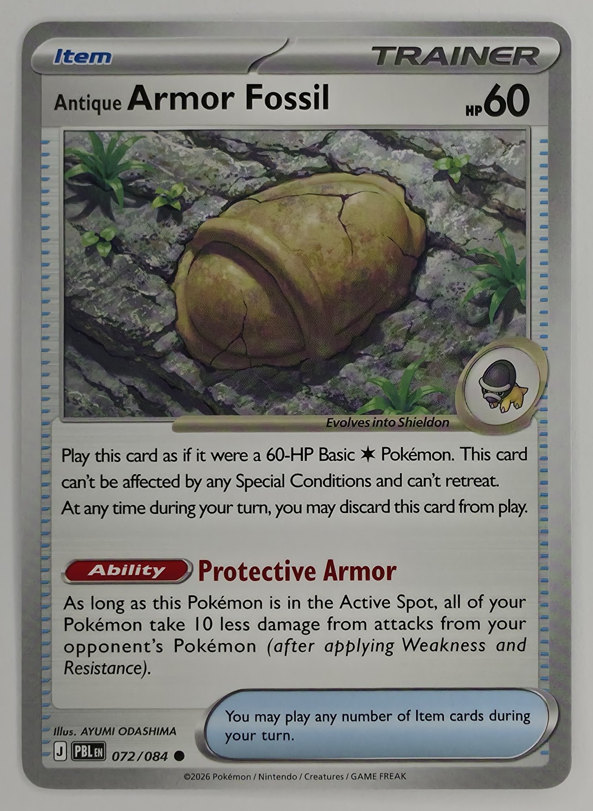 2026 Pokemon Pitch Black Antique Armor Fossil #072/084 Common front
