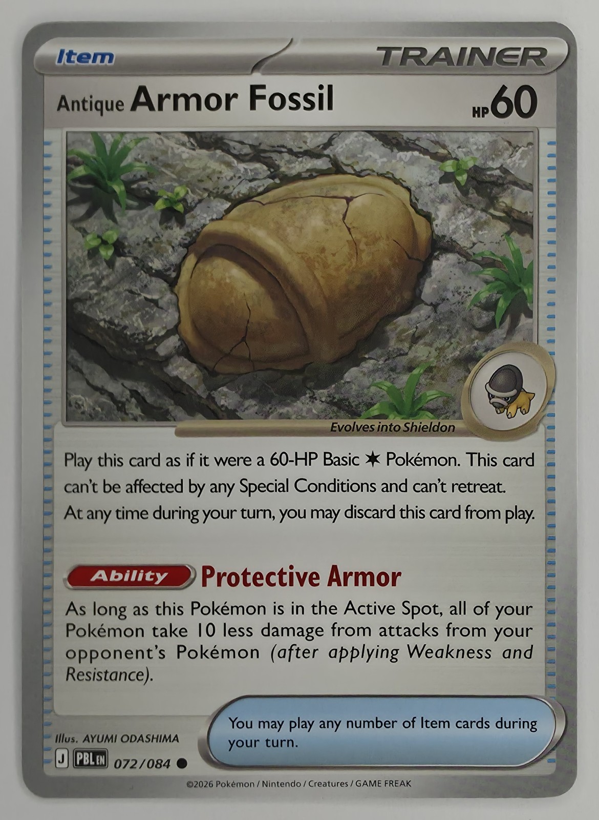 2026 Pokemon Pitch Black Antique Armor Fossil #072/084 Common front