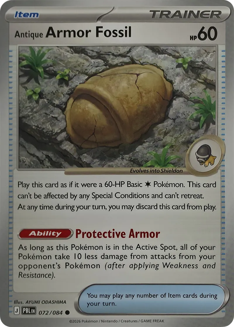 2026 Pokemon Pitch Black Antique Armor Fossil #072/084 Common front