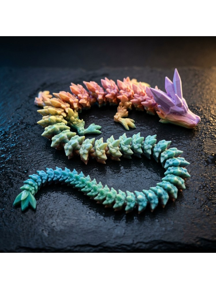 Rainbow articulated 3D printed crystal dragon figure, photo 2