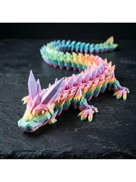 Rainbow articulated 3D printed crystal dragon figure, photo 4