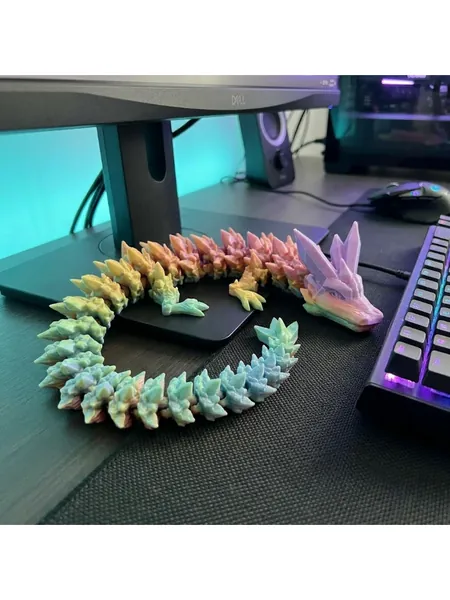 Rainbow articulated 3D printed crystal dragon figure, photo 5