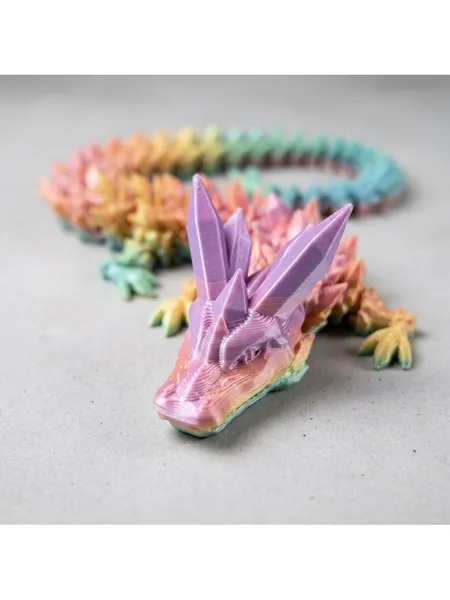 Rainbow articulated 3D printed crystal dragon figure, photo 6
