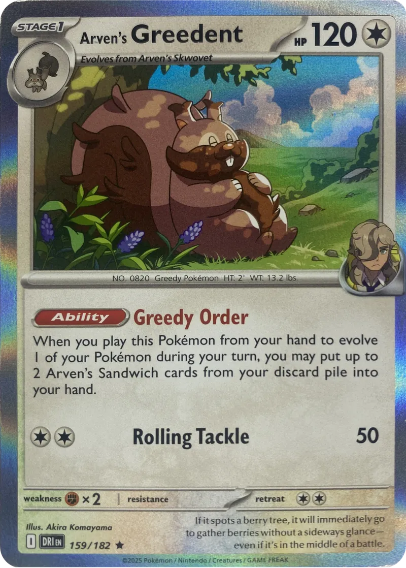Arven's Greedent #159/182, front