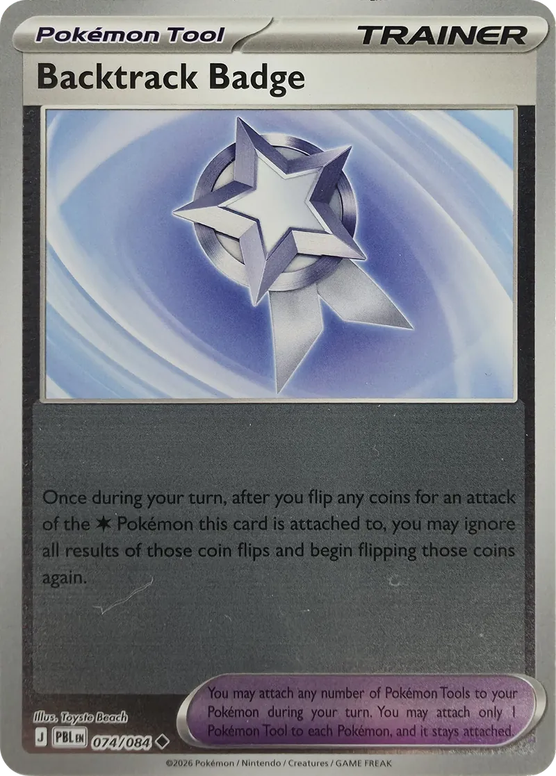2026 Pokemon Pitch Black Backtrack Badge #074/084 Reverse Holo Uncommon Trainer front