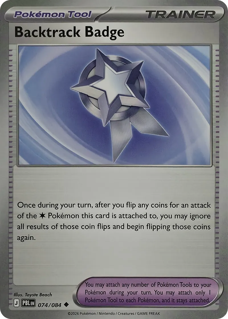 2026 Pokemon Pitch Black Backtrack Badge #074/084 Uncommon Trainer front
