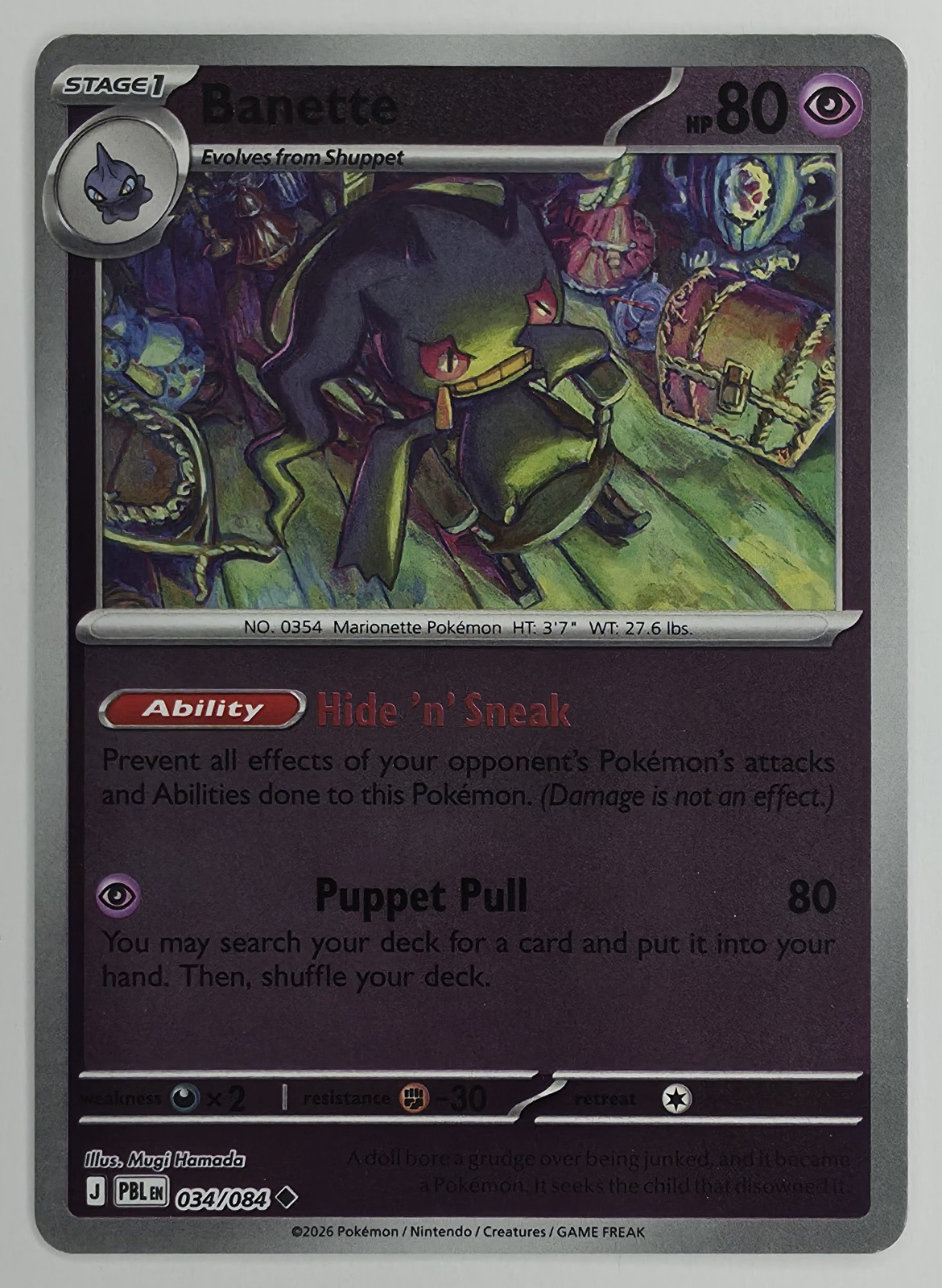 2026 Pokemon Pitch Black Banette #034/084 Reverse Holo Uncommon front