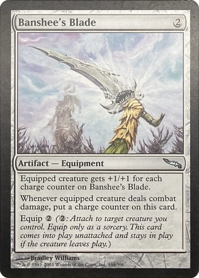 2003 Magic: The Gathering Mirrodin Banshee's Blade #144/306 Uncommon front