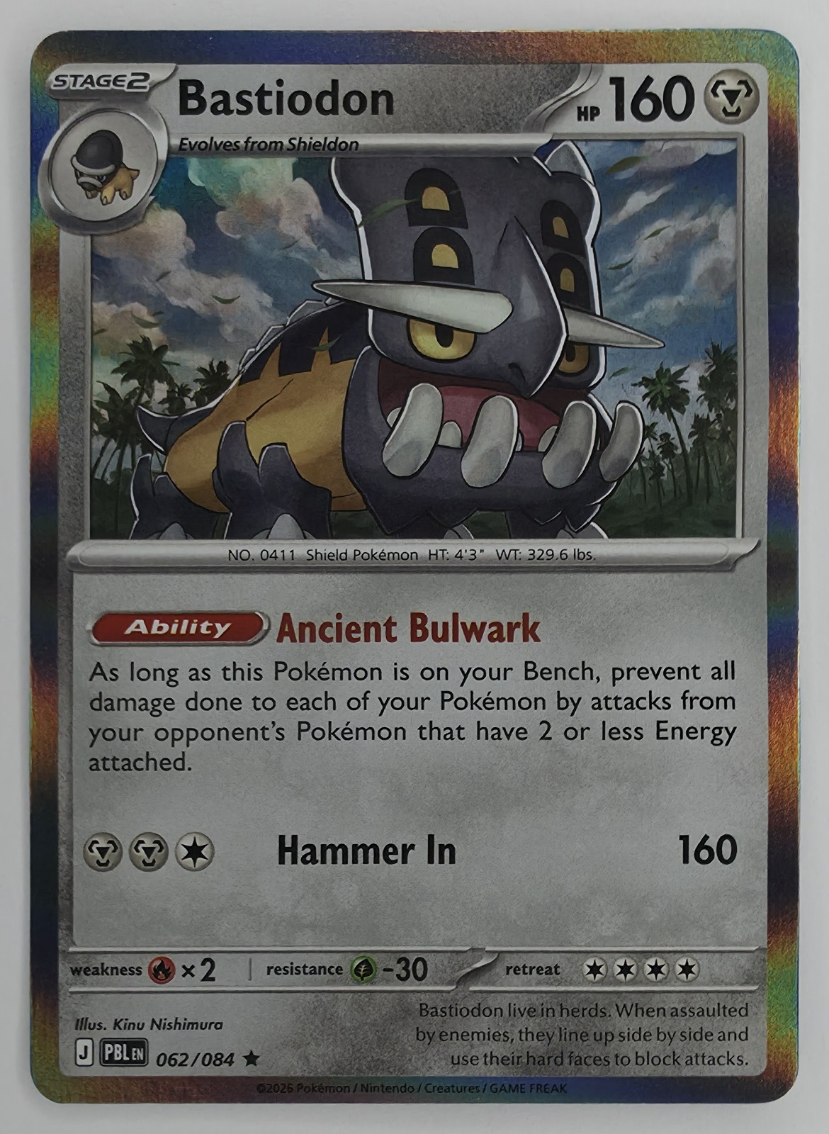 2026 Pokemon Pitch Black Bastiodon #062/084 Holo Rare front