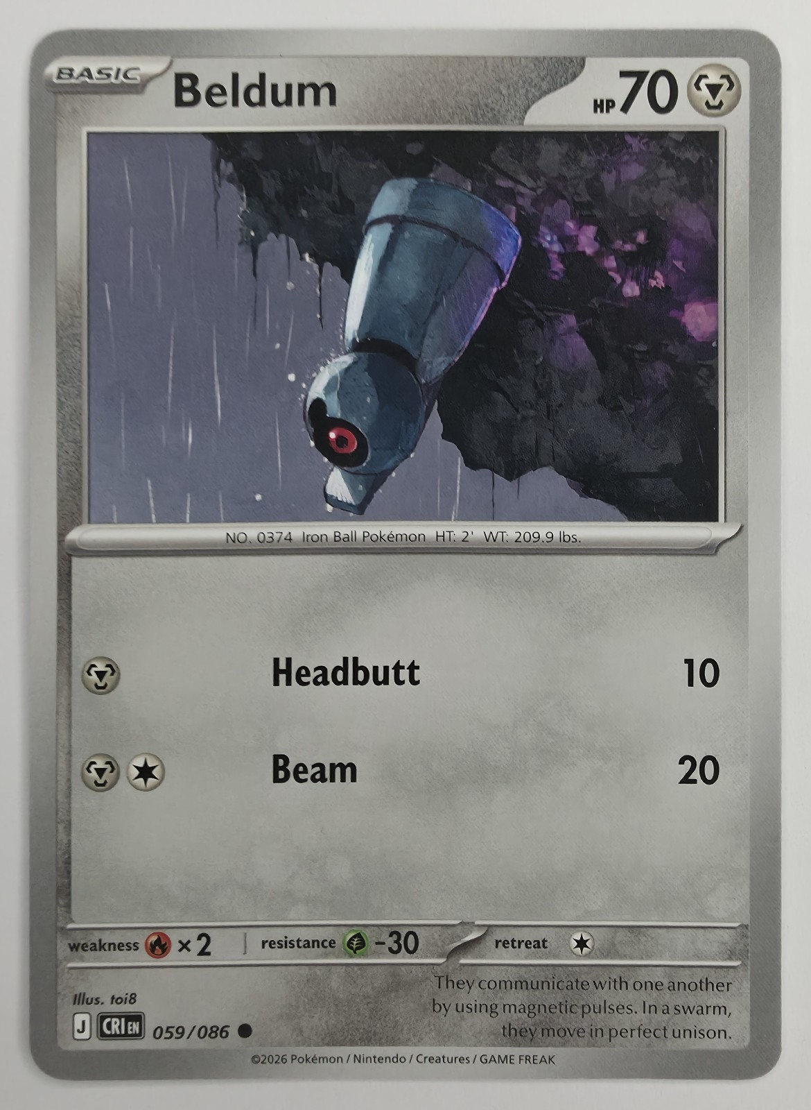 2026 Pokemon Chaos Rising Beldum #059/086 Common front
