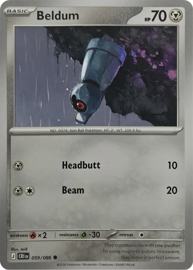 2026 Pokemon Chaos Rising Beldum #059/086 Common front