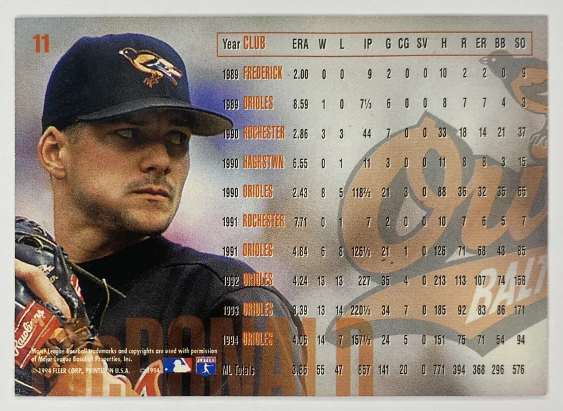 1995 Fleer Ben McDonald #11 Baltimore Orioles back