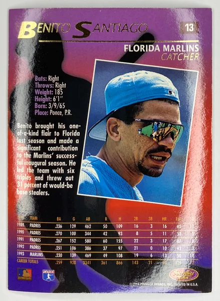1994 Sportflics 2000 Benito Santiago #13 Florida Marlins back