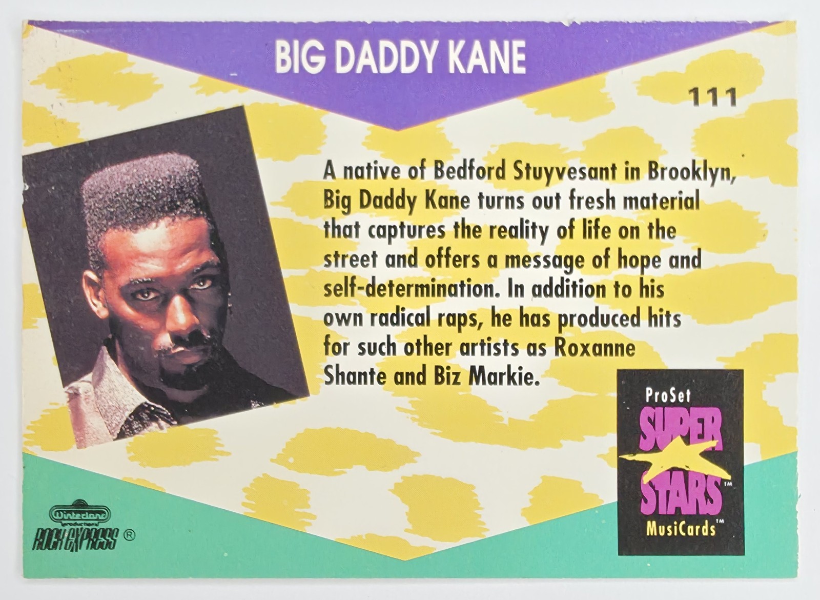 1991 Pro Set SuperStars MusiCards Big Daddy Kane #111 back