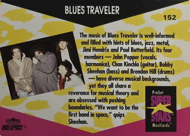 1991 Pro Set SuperStars MusiCards Blues Traveler #152, back