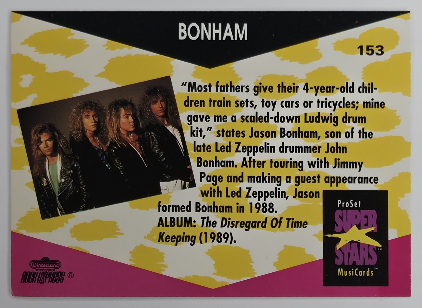 1991 Pro Set SuperStars MusiCards Bonham #153 back