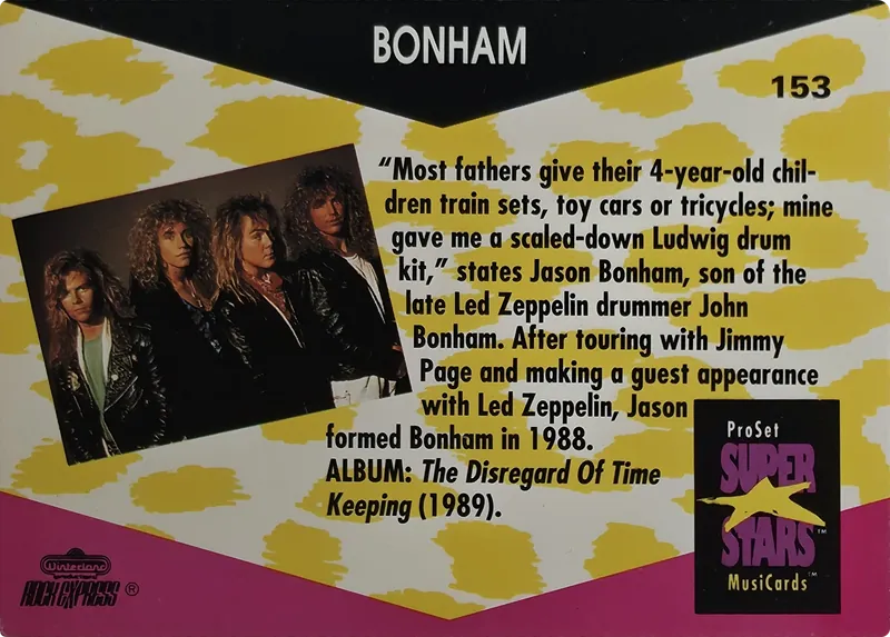 1991 Pro Set SuperStars MusiCards Bonham #153, back