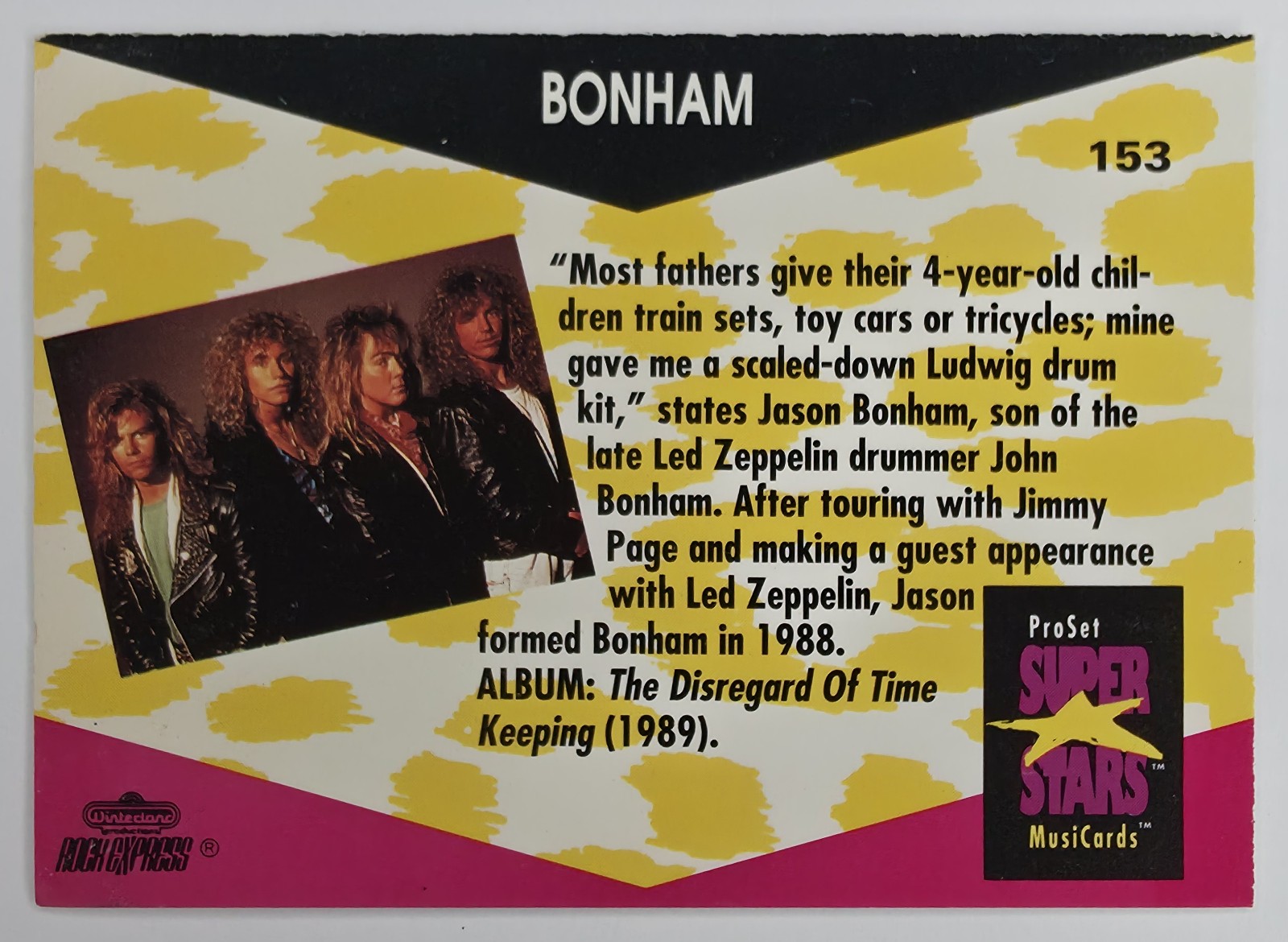 1991 Pro Set SuperStars MusiCards Bonham #153 back