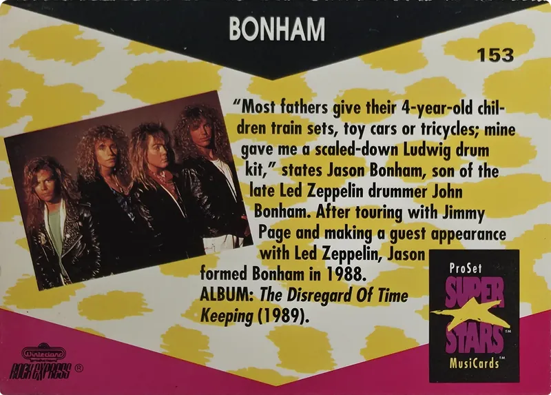 1991 Pro Set SuperStars MusiCards Bonham #153, back
