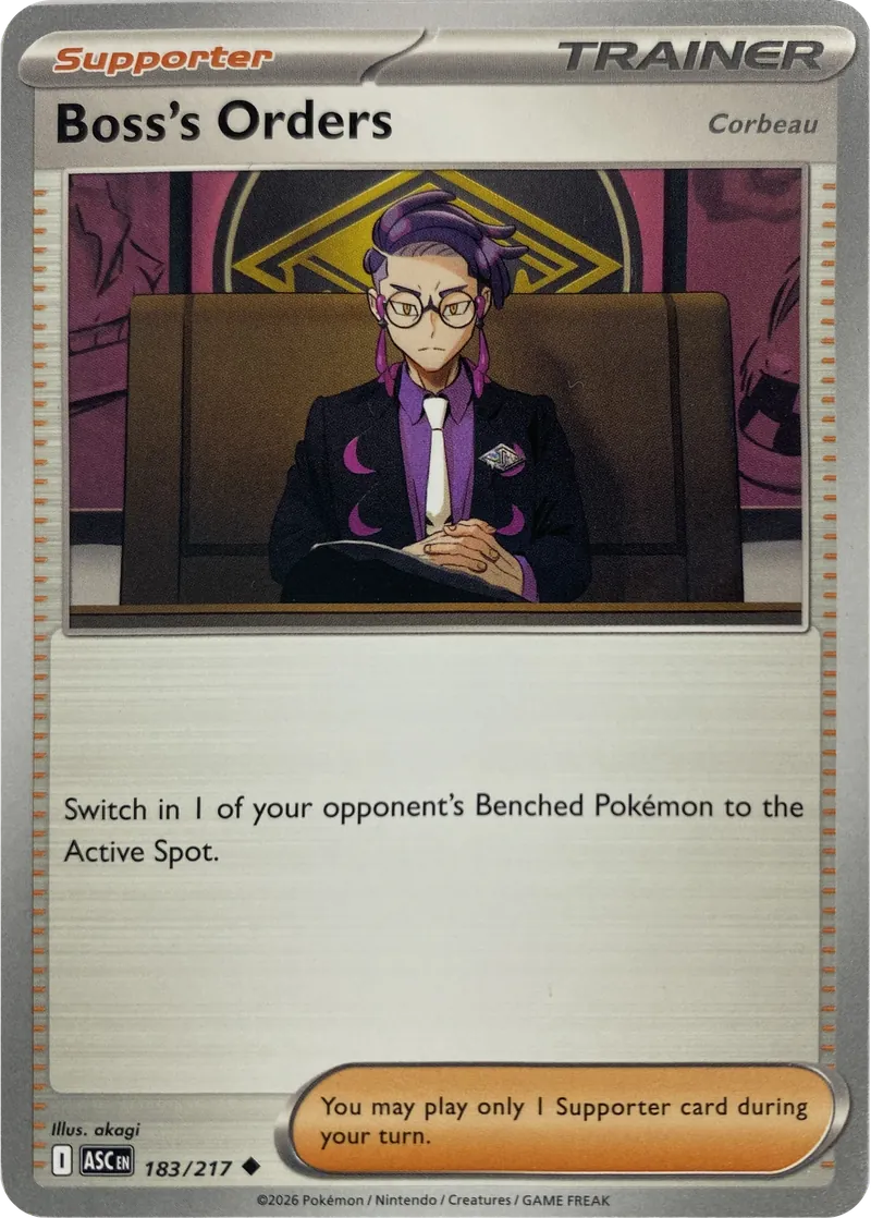 2026 Pokemon Ascended Heroes Boss's Orders #183/217 Corbeau Uncommon Trainer front