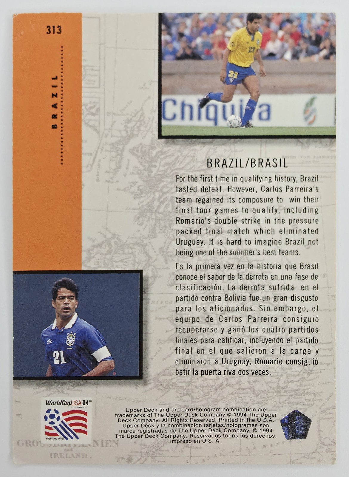 1994 Upper Deck World Cup English/Spanish Brazil #313 Road to Finals back