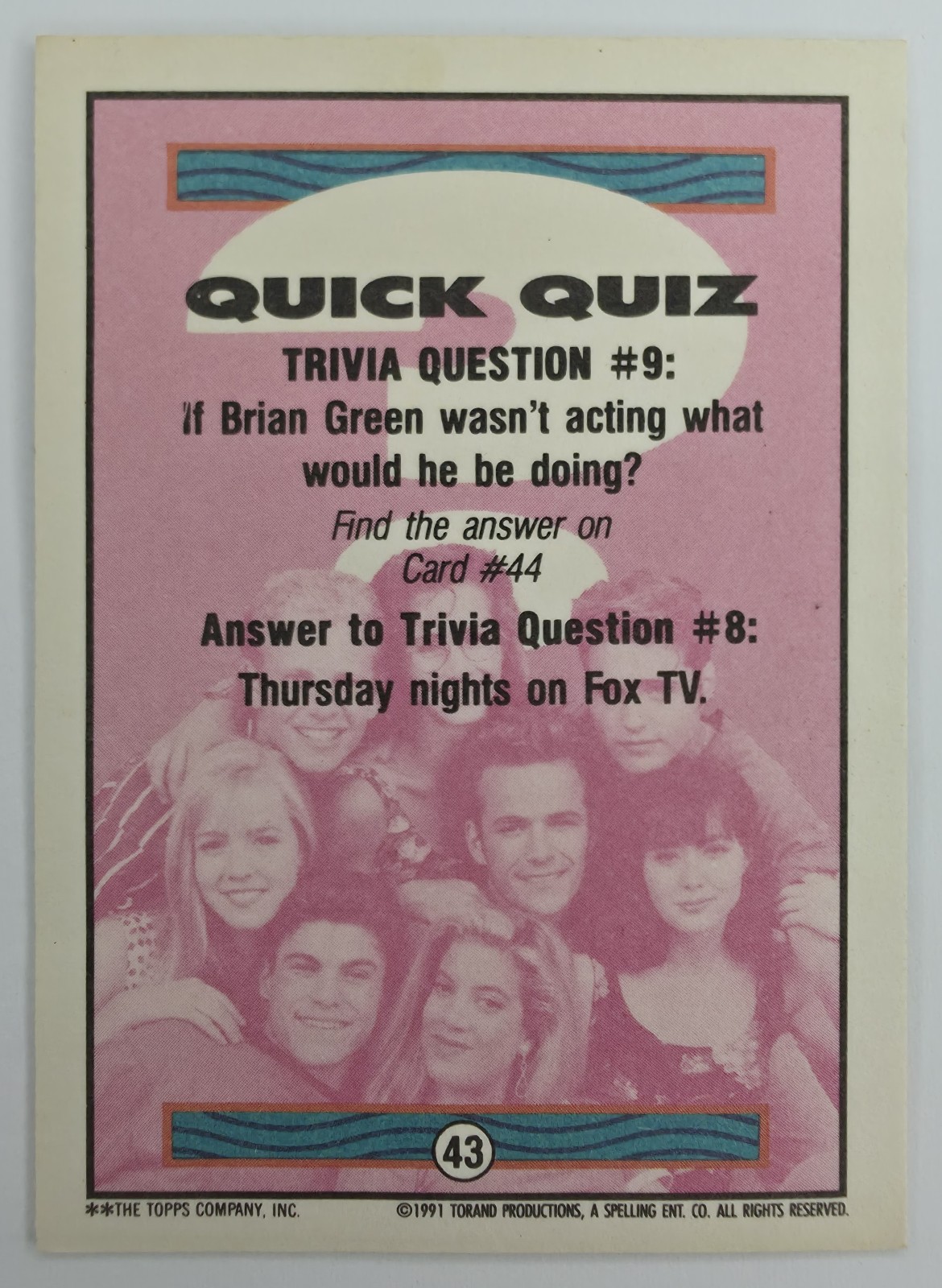 1991 Topps Beverly Hills 90210 Brian Austin Green #43 back