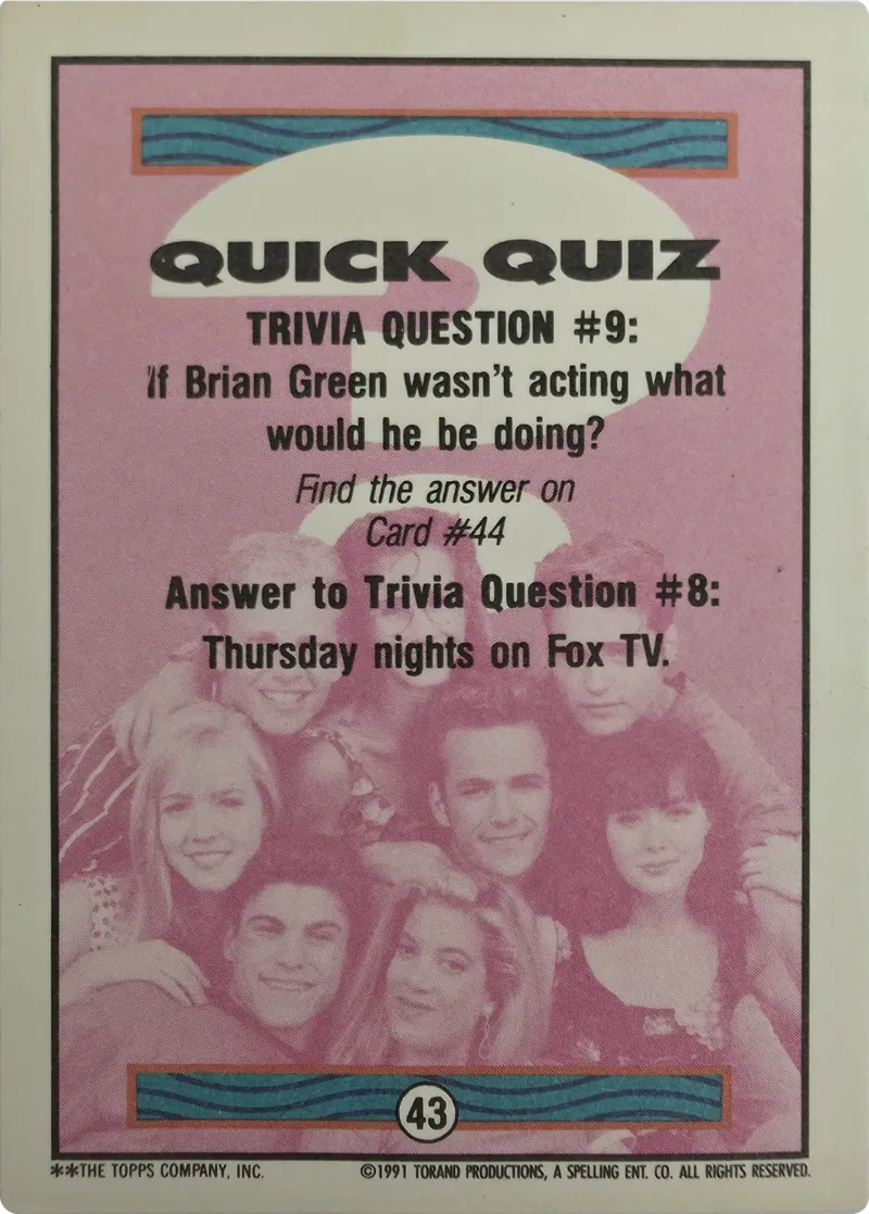 1991 Topps Beverly Hills 90210 Brian Austin Green #43, back