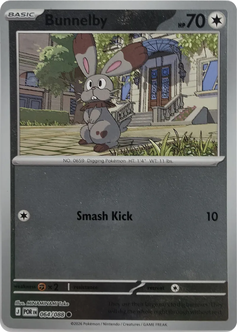 2026 Pokemon Perfect Order Bunnelby #064/088 Reverse Holo Common front
