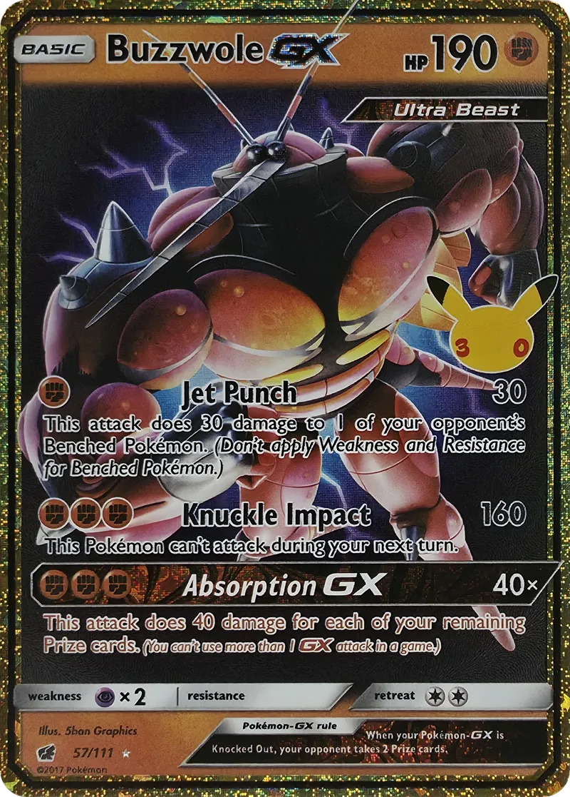 2026 Pokemon 30th Celebration Buzzwole GX #57/111 Holo Rare front