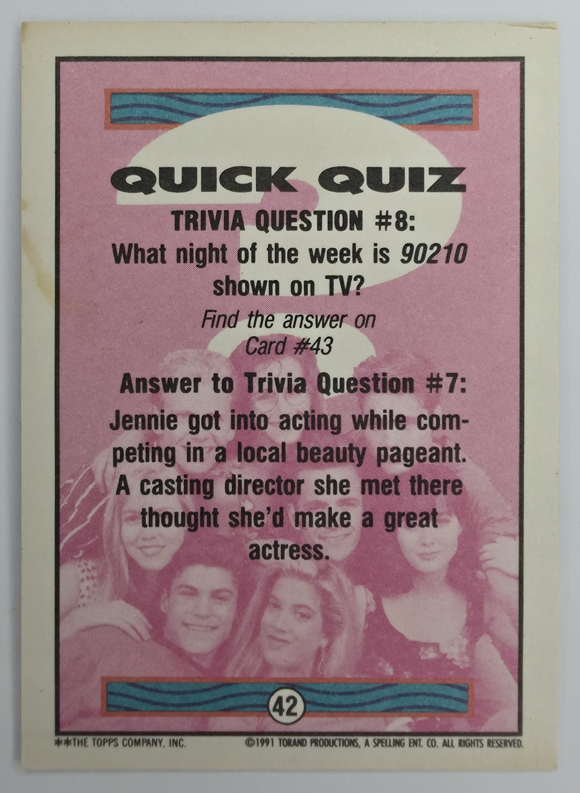 1991 Topps Beverly Hills 90210 Cast Photo #42 back