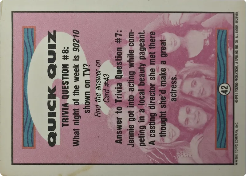 1991 Topps Beverly Hills 90210 Cast Photo #42, back