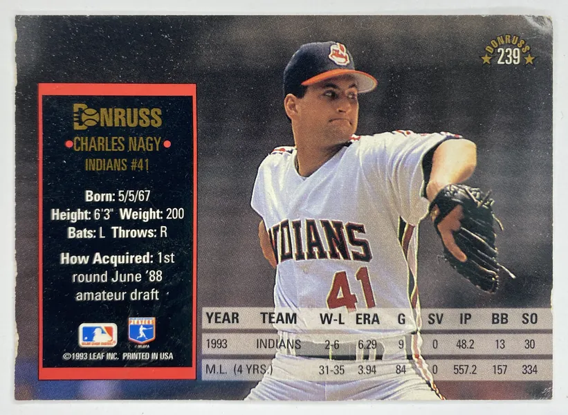 1994 Donruss Charles Nagy #239 Cleveland Indians back